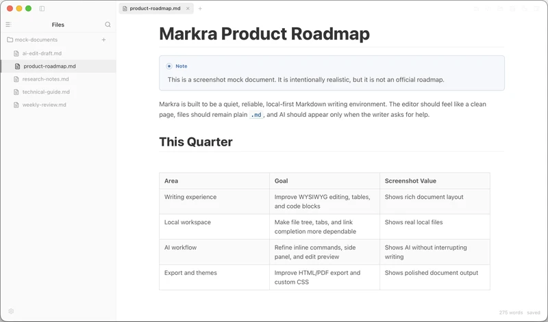 Markra - 一个原生集成 AI 的所见即所得 Markdown 编辑器