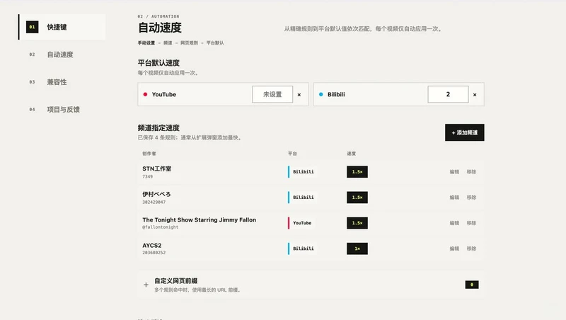 一个B站、油管的倍速插件